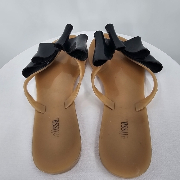 Melissa‎ Nude HARMONIC BOW III sandals black bow flat flip flops Size 6.5 - Picture 2 of 4